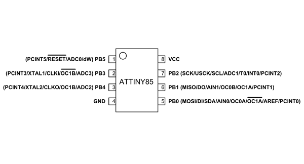 ATtiny85 Microcontroller Pinout