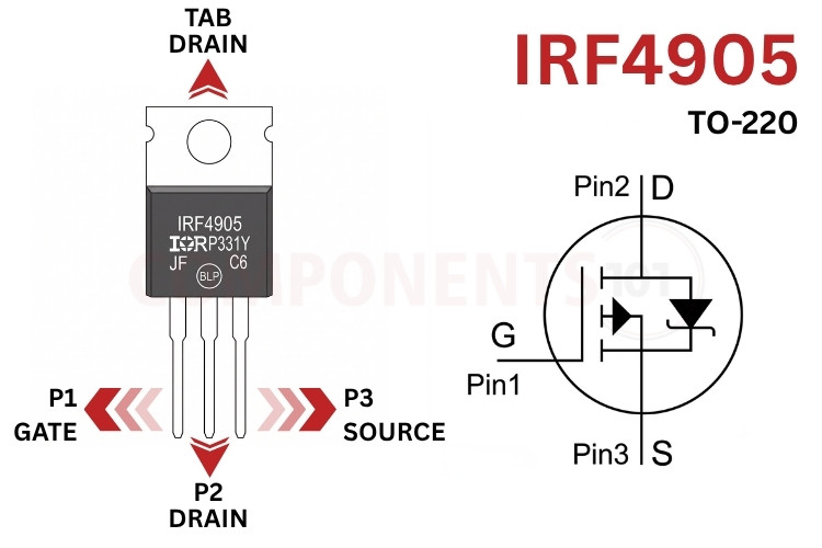 IRF4905 P-channel Power MOSFET Pinout