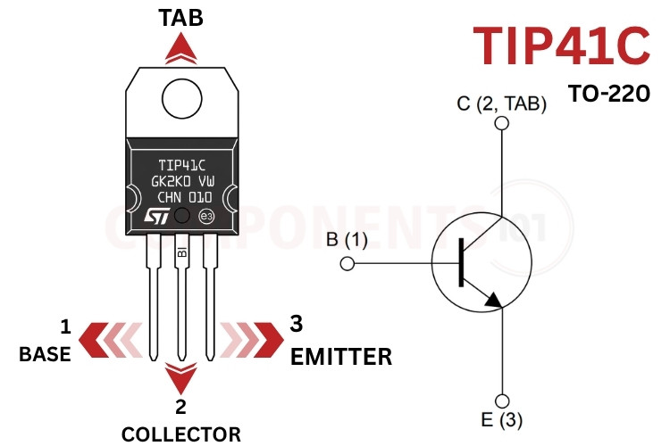 TIP41C NPN Power Transistor Pinout