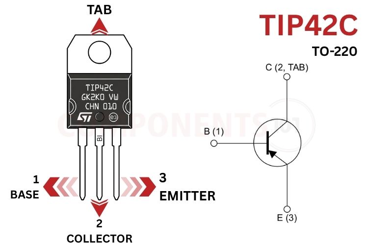 TIP42C PNP Power Transistor Pinout Symbol