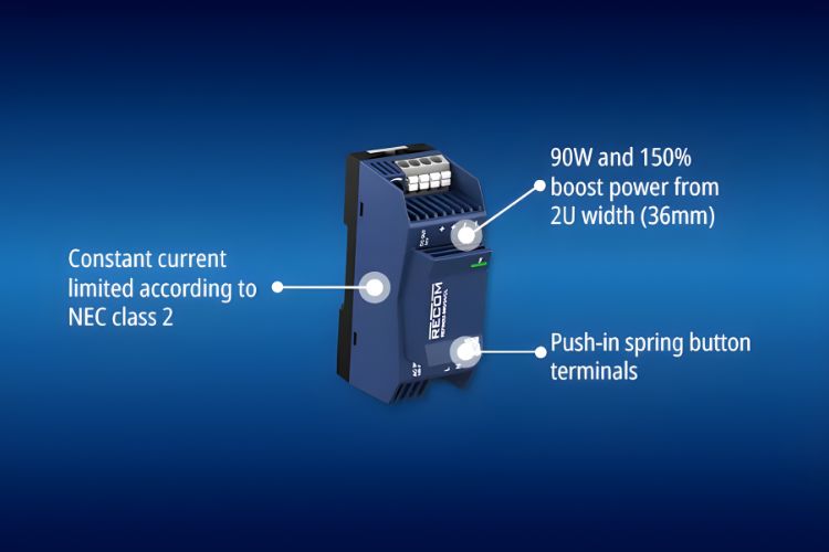 RECOM Introduces REFIN2U-S90/24/CL, 90W DIN Rail PSU