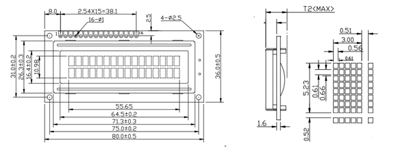 16x2 lcd display dimensions in stock