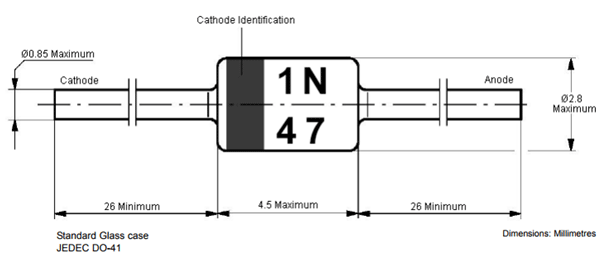 3.9V Zener Diode 1N4730A Dimensions