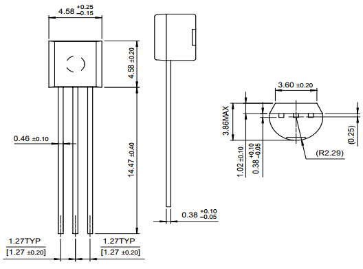 2N3904 NPN Transistor Dimensions