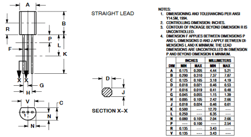 2N5457 JFET Dimensions