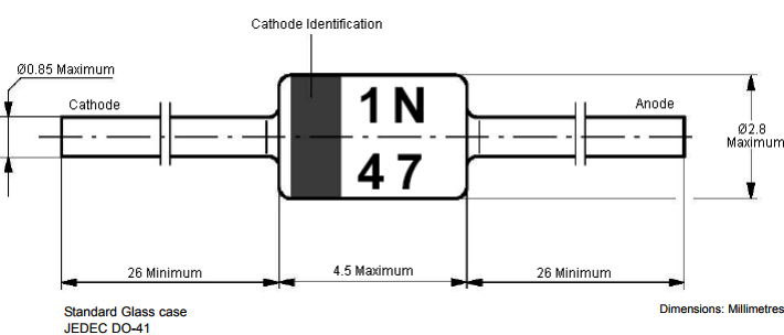 3.3V Zener Diode 1N47 Dimensions