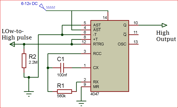 4047 IC in Monostable Mode