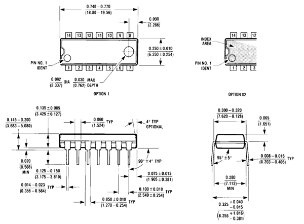 74LS02 Dimensioins