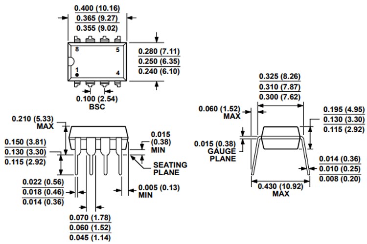 AD620 Amplifier Dimensions