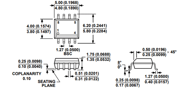 AD620 Dimensions