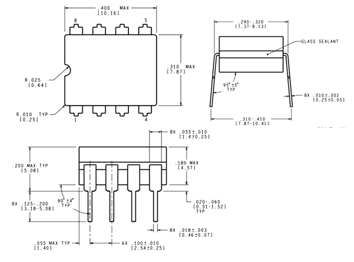 AD623 IC Dimensions