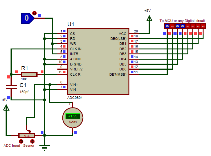 ADC0804 Example Circuit Diagram