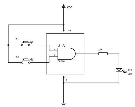 Simple AND Gate Circuit using 74LS08