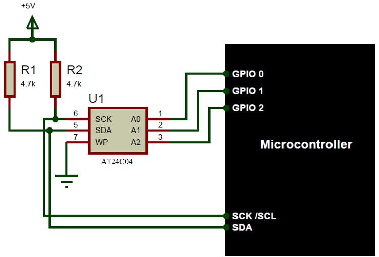 AT24C04 Interfacing Circuit Diagram 