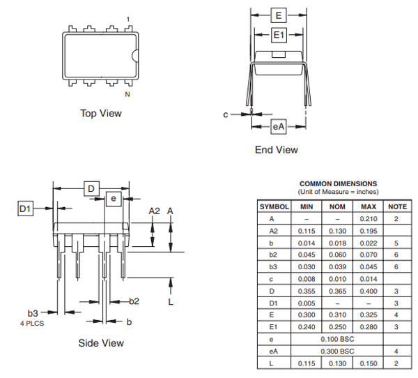 AT24C04 EEPROM Dimensions