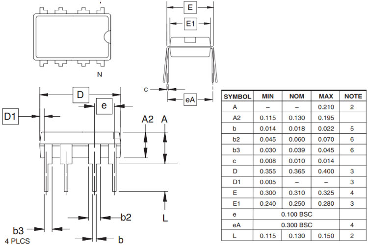 AT24C512 EEPROM IC Dimensions