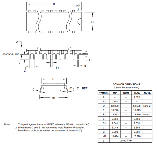 AT89S52 Microcontroller Dimensions