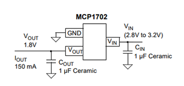 Application Circuit Diagram of MCP1702-250 mA Low Quiescent Current LDO Regulator