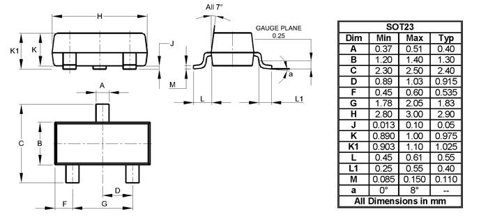 BAT54A Dimensions