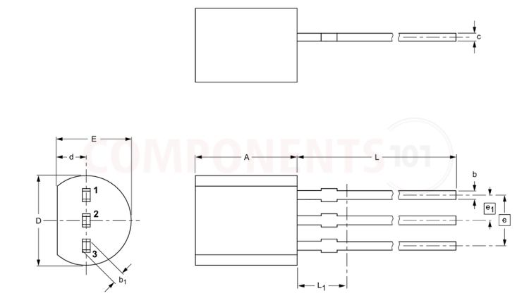 BT169 TO-92 (SOT54) package dimensions drawing for PCB footprint design
