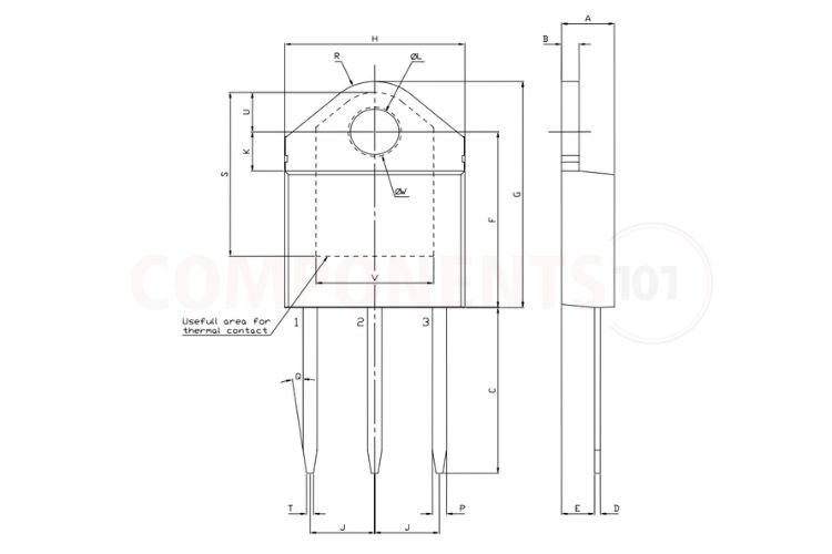 BTA41-600B TOP3 Package Mechanical Dimensions Drawing