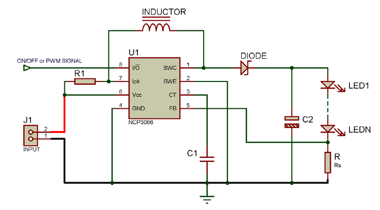 NCP3066 Boost Converter Circuit Diagram