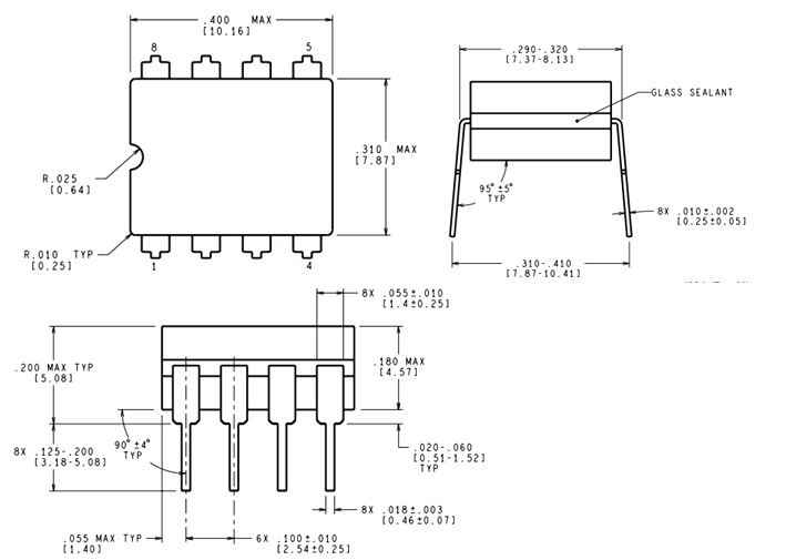 CA3130 IC Dimensions