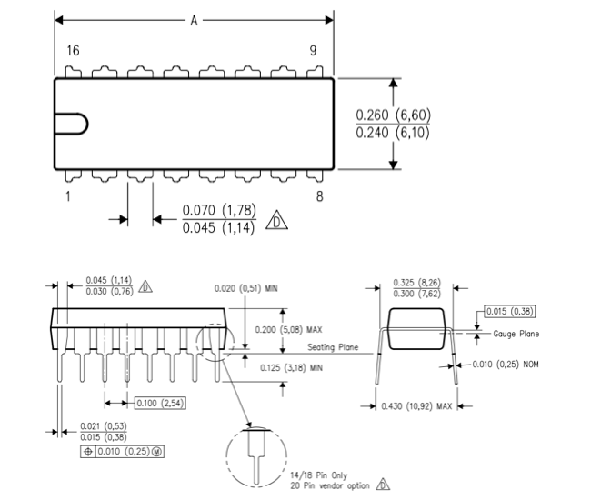 Cd4008 IC Dimensions