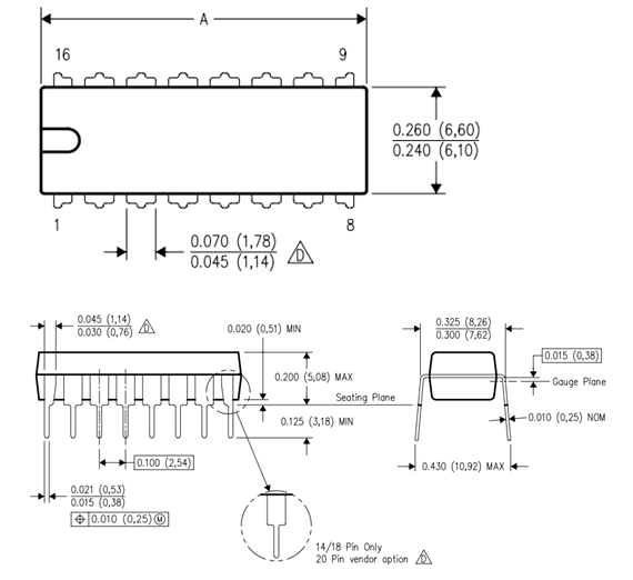 CD4022 IC Dimensions