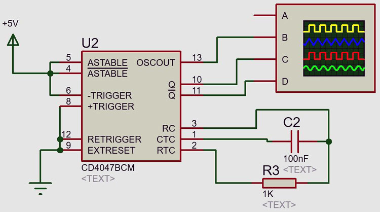 CD4047 IC in Astable Mode Circuit Diagram