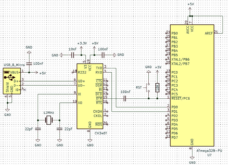 ATMega328P Microcontroller with CH340 Circuit Diagram