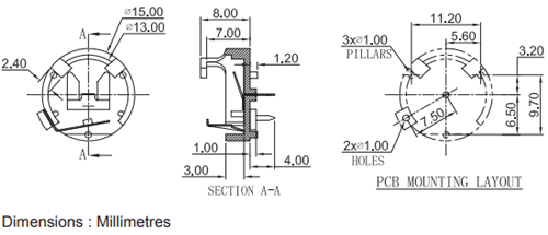 CR1225 Coin Cell Battery Holder Dimension