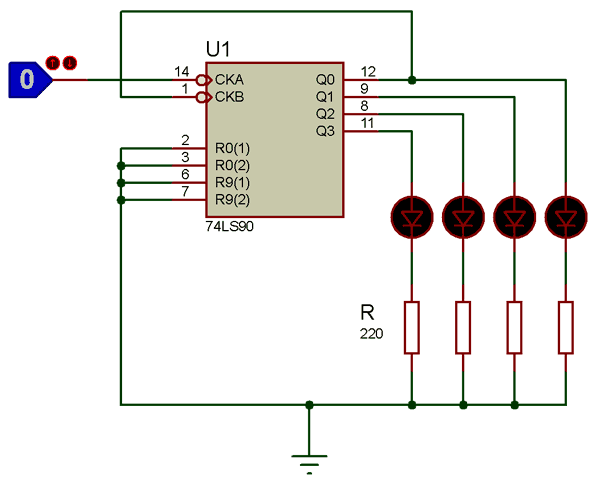  Circuit using 74LS90 BCD counter IC