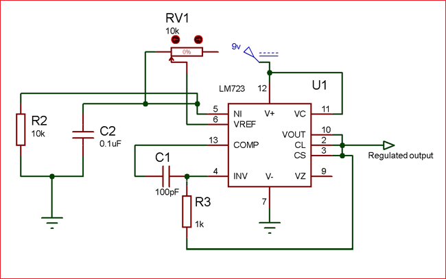  Circuit using LM723 voltage regulator IC