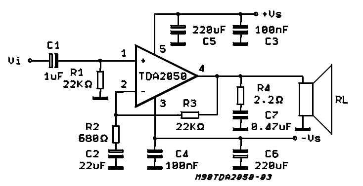 Tda2050 amplifier circuit single supply