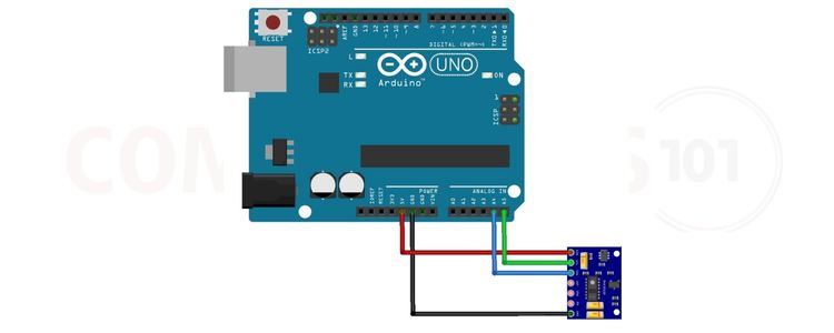 Arduino Uno connected to MAX30102 sensor showing I2C wiring SCL SDA VIN GND connections circuit diagram breadboard