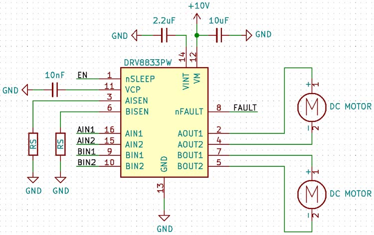 DRV8833 Dual DC Motor Control Circuit Diagram