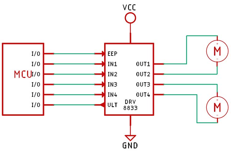 DRV8833 dual DC motor control circuit diagram
