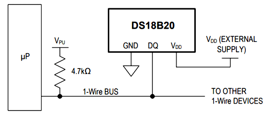 DS18B20 Microcontroller Circuit Diagram