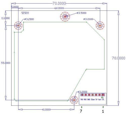 Dimensions of SDS011 Sensor