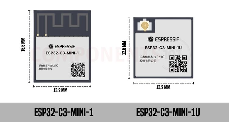 Comparison of ESP32-C3-MINI-1 PCB antenna module versus ESP32-C3-MINI-1U external antenna module