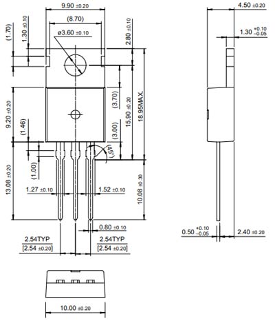 FQP30N60L MOSFET Dimensions