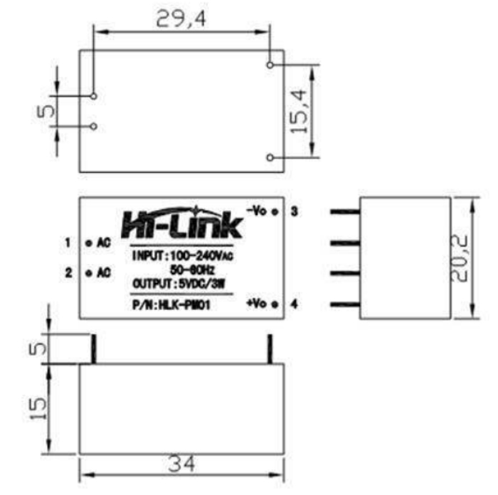 HLK-PM01 Power Module Dimensions