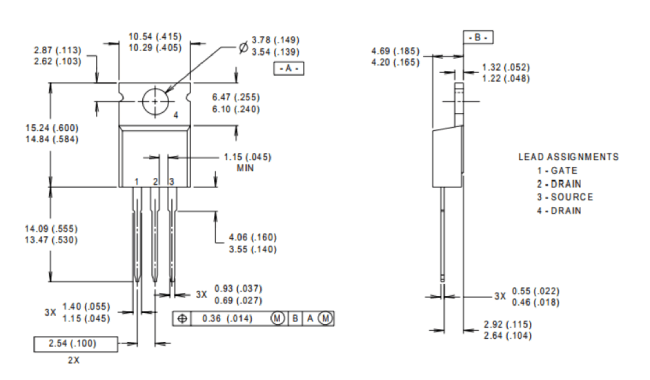 IRF830 MOSFET Dimensions