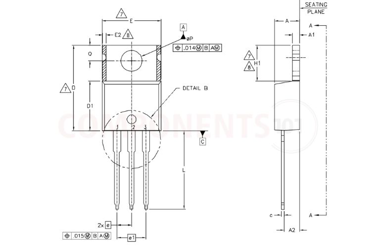 IRLB8721 TO-220AB package mechanical dimensions drawing for PCB footprint design IRLB8721 TO-220AB package outline.