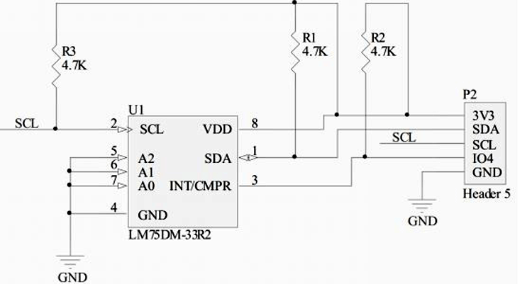 LM75 Temperature Sensor Module Internal Circuit Diagram