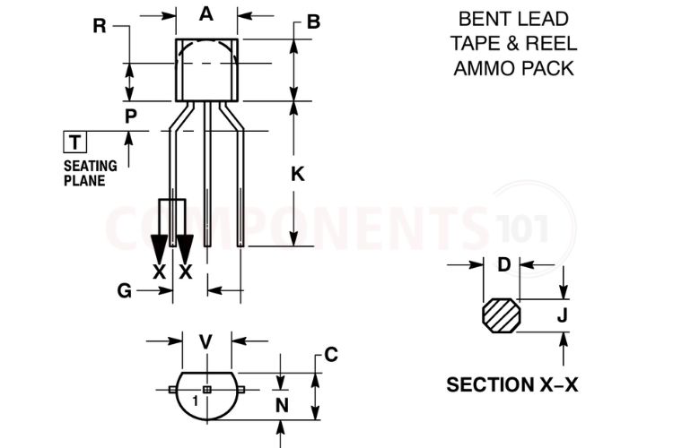 J111 TO-92 Package Mechanical Dimensions Drawing