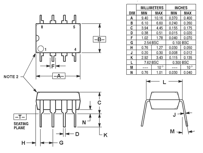 LM258 IC Dimensions