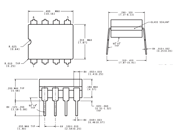 LM311 IC Dimensions