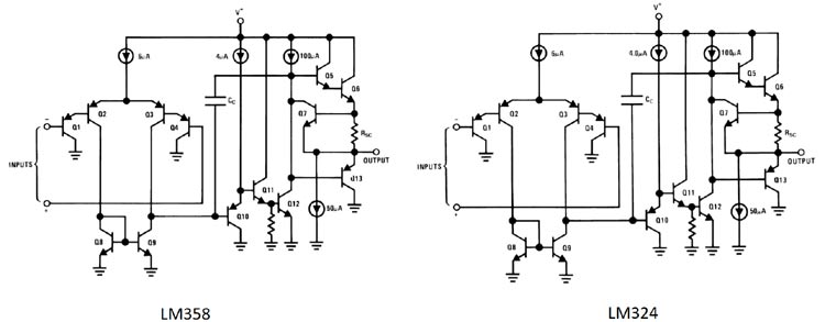 LM324 and LM358 Internal Circuit Diagram